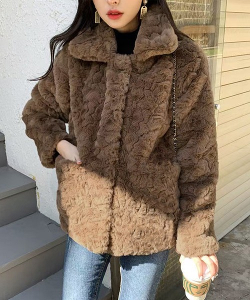 ENLIKE（エンリケ）の「ステンカラーフェイクファージャケット（その他アウター・レディース・アイボリー/ブラウン・FREE）」の12枚目の写真