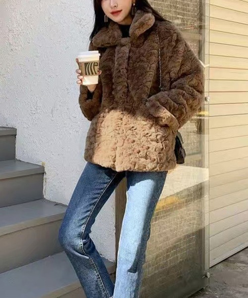 ENLIKE（エンリケ）の「ステンカラーフェイクファージャケット（その他アウター・レディース・アイボリー/ブラウン・FREE）」の11枚目の写真