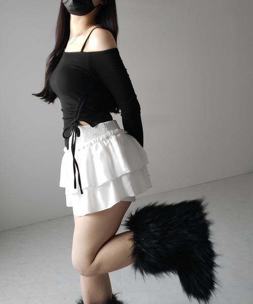 me+em select(ミームセレクト)の「※【 裏起毛 / カップ付 】サイドシャーリングリボンワンショルトップス / side shirring ribbon one shoulder tops(Tシャツ/カットソー・レディース・ホワイト/グレー/ブラック・FREE)」の22枚目の写真