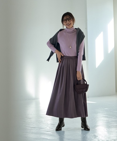 STYLE DELI(スタイルデリ)の「微光沢生地タックスカート(スカート・レディース・チャコールグレー/ライトブルー・SMALL/MEDIUM)」の3枚目の写真