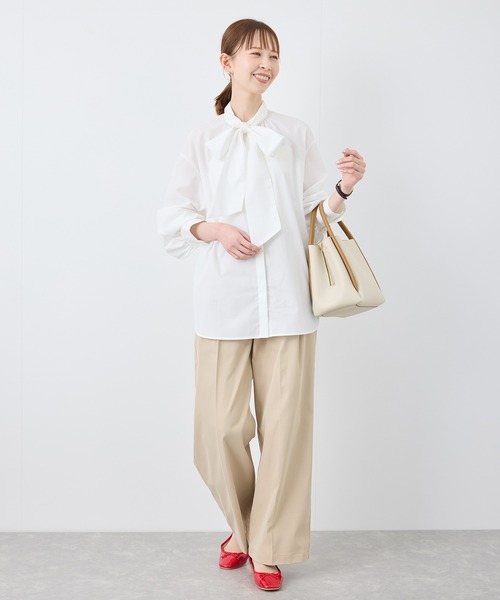 ROPE' PICNIC（ロペピクニック）の「【花粉ガード・防シワ】ボリューム袖ボウタイブラウス（シャツ/ブラウス・レディース・オフホワイト/ピンク/ネイビー/サックスブルー・38）」の20枚目の写真