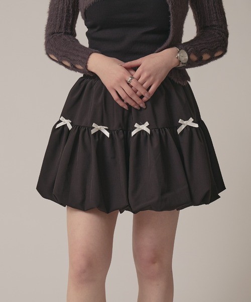 BLANK (ブランク)の「▲Front Ribbon Balloon Skirt / フロントリボンバルーンスカート(スカート・レディース・ホワイト/ブラック・FREE)」の1枚目の写真