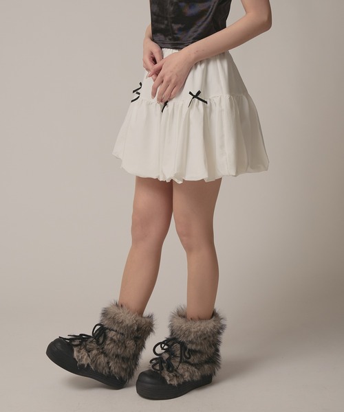 BLANK (ブランク)の「▲Front Ribbon Balloon Skirt / フロントリボンバルーンスカート(スカート・レディース・ホワイト/ブラック・FREE)」の9枚目の写真