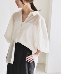 quaranciel:〈洗濯機可能〉シアー ボリュームスリーブ ヨーク ギャザー シャツ ブラウス