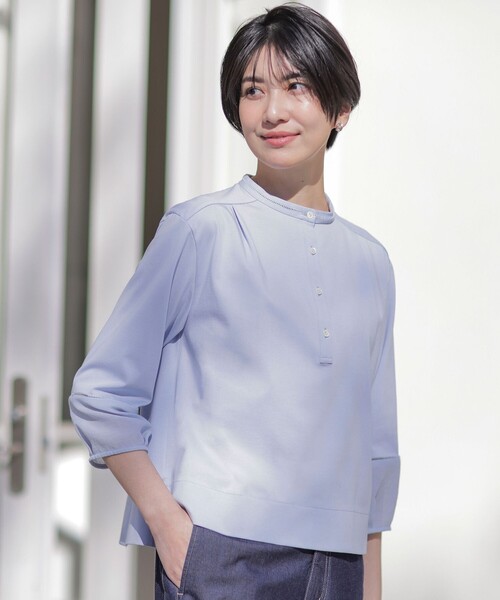J.PRESS(ジェイプレス)の「【洗える】プレーティングジャージー バンドカラー カットソー(Tシャツ/カットソー・レディース・ホワイト系/ピンク系/サックスブルー系・MEDIUM/LARGE)」の2枚目の写真
