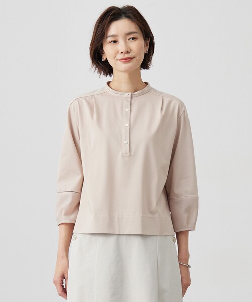 J.PRESS(ジェイプレス)の「【洗える】プレーティングジャージー バンドカラー カットソー(Tシャツ/カットソー・レディース・ホワイト系/ピンク系/サックスブルー系・MEDIUM/LARGE)」の3枚目の写真