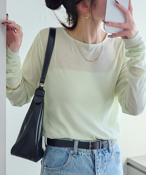 DISCOAT（ディスコート）の「強撚フライスシアーロングスリーブ（Tシャツ/カットソー・レディース・パープル系その他/ライム/ライトグレー/ブラック/オフホワイト・FREE）」の5枚目の写真
