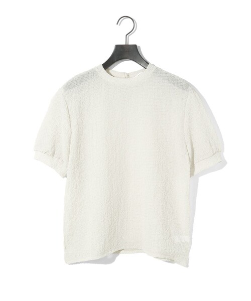 MIDIUMISOLID(ミディウミソリッド)の「MIDIUMISOLID for Ladies シアークルーネックパフスリーブプルオーバー(Tシャツ/カットソー・レディース・ライトブルー/ブラック/アイボリー・FREE)」の1枚目の写真