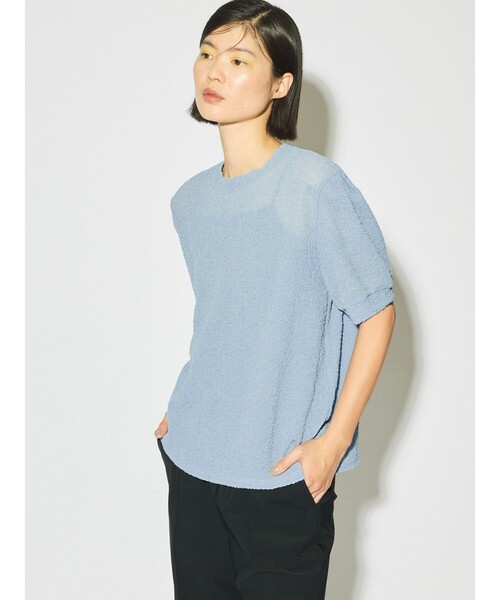 MIDIUMISOLID(ミディウミソリッド)の「MIDIUMISOLID for Ladies シアークルーネックパフスリーブプルオーバー(Tシャツ/カットソー・レディース・ライトブルー/ブラック/アイボリー・FREE)」の8枚目の写真