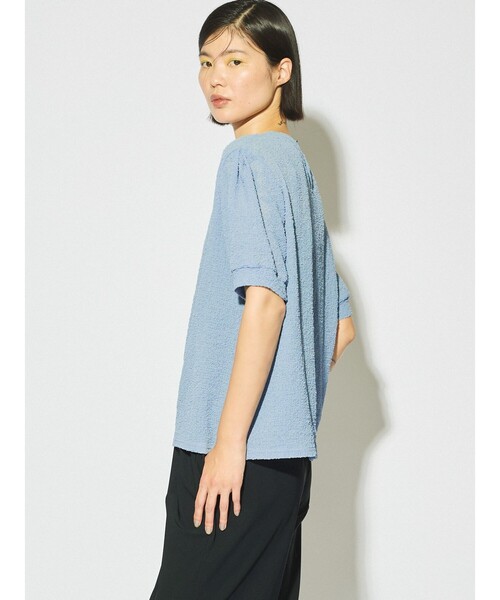 MIDIUMISOLID / ミディウミソリッド MIDIUMISOLID for Ladies シアークルーネックパフスリーブプルオーバー MIDIUMISOLID for Ladies シアークルーネックパフスリーブプル