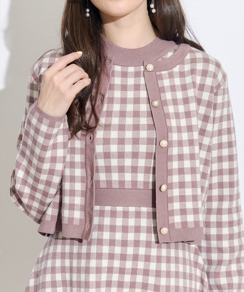 SWINGLE(スウィングル)の「配色ギンガムチェックニットカーディガン(カーディガン/ボレロ・レディース・ブラック系その他5/レッド系その他5・FREE)」の7枚目の写真