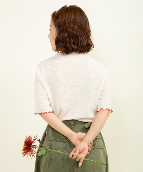 CHILD WOMAN(チャイルドウーマン)の「☆オーガニックブルーゼ メロー配色半袖プルオーバー(Tシャツ/カットソー・レディース・アイボリー/ブラック/イエロー・FREE)」の6枚目の写真