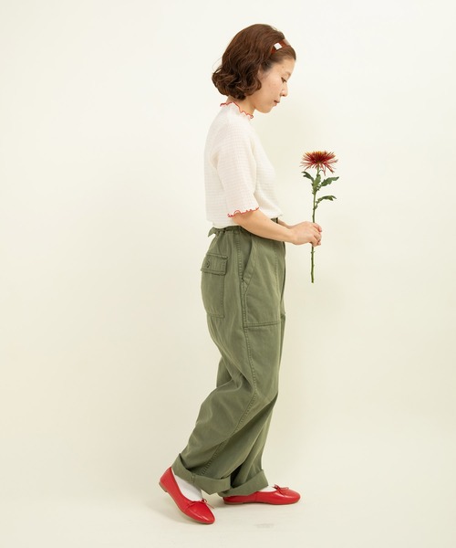 CHILD WOMAN(チャイルドウーマン)の「☆オーガニックブルーゼ メロー配色半袖プルオーバー(Tシャツ/カットソー・レディース・アイボリー/ブラック/イエロー・FREE)」の9枚目の写真