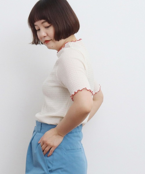 CHILD WOMAN(チャイルドウーマン)の「☆オーガニックブルーゼ メロー配色半袖プルオーバー(Tシャツ/カットソー・レディース・アイボリー/ブラック/イエロー・FREE)」の12枚目の写真