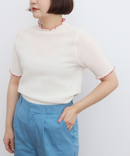 CHILD WOMAN(チャイルドウーマン)の「☆オーガニックブルーゼ メロー配色半袖プルオーバー(Tシャツ/カットソー・レディース・アイボリー/ブラック/イエロー・FREE)」の10枚目の写真