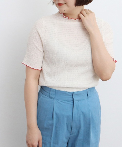 CHILD WOMAN(チャイルドウーマン)の「☆オーガニックブルーゼ メロー配色半袖プルオーバー(Tシャツ/カットソー・レディース・アイボリー/ブラック/イエロー・FREE)」の14枚目の写真
