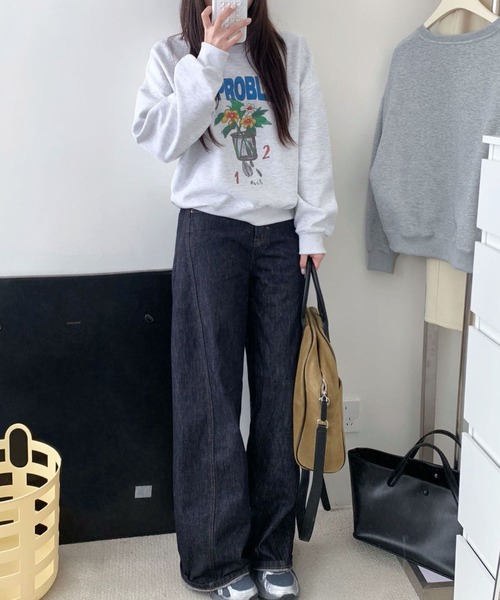 LOWO(ロワ)の「フラワープリント スウェット トレーナー プルオーバー(スウェット・レディース・ライトグレー/ネイビー/グレー・FREE)」の5枚目の写真