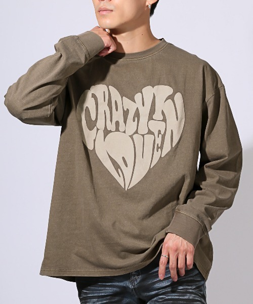 LUXSTYLE（ラグスタイル）の「天竺ピグメント加工ロゴプリントロンT（Tシャツ/カットソー・メンズ・ブラック/モカ・M/L/XL）」の2枚目の写真