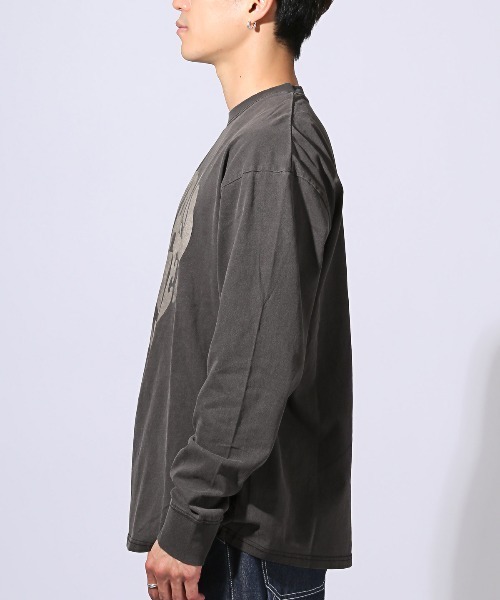 LUXSTYLE（ラグスタイル）の「天竺ピグメント加工ロゴプリントロンT（Tシャツ/カットソー・メンズ・ブラック/モカ・M/L/XL）」の4枚目の写真