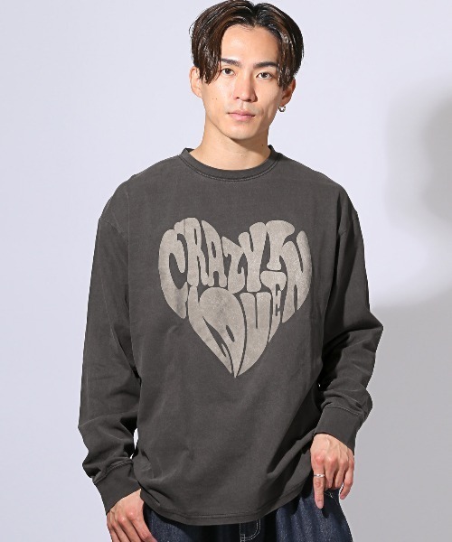 LUXSTYLE（ラグスタイル）の「天竺ピグメント加工ロゴプリントロンT（Tシャツ/カットソー・メンズ・ブラック/モカ・M/L/XL）」の5枚目の写真