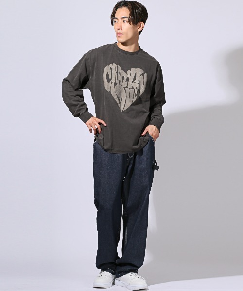 LUXSTYLE（ラグスタイル）の「天竺ピグメント加工ロゴプリントロンT（Tシャツ/カットソー・メンズ・ブラック/モカ・M/L/XL）」の6枚目の写真