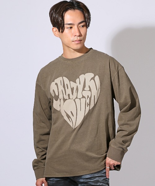 LUXSTYLE（ラグスタイル）の「天竺ピグメント加工ロゴプリントロンT（Tシャツ/カットソー・メンズ・ブラック/モカ・M/L/XL）」の7枚目の写真