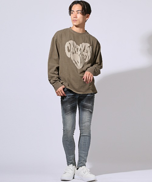 LUXSTYLE（ラグスタイル）の「天竺ピグメント加工ロゴプリントロンT（Tシャツ/カットソー・メンズ・ブラック/モカ・M/L/XL）」の8枚目の写真