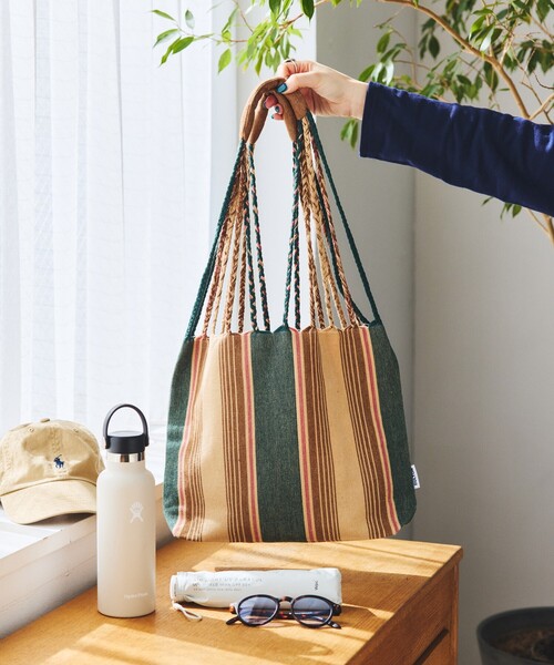 DULTON(ダルトン)の「DULTON/ダルトン Hanmmock tote S ハンモック ストライプトート S(トートバッグ・メンズ・グリーン/ブラウン・ONE SIZE)」の3枚目の写真