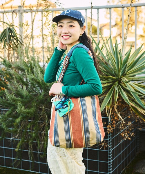 DULTON(ダルトン)の「DULTON/ダルトン Hanmmock tote S ハンモック ストライプトート S(トートバッグ・メンズ・グリーン/ブラウン・ONE SIZE)」の8枚目の写真