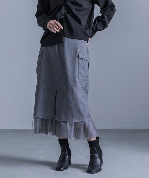 kOhAKU（コハク）の「『チュール切替ナロースカート』（スカート・レディース・ブラック/グレー・1/2）」の2枚目の写真