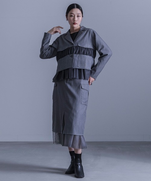 kOhAKU（コハク）の「『チュール切替ナロースカート』（スカート・レディース・ブラック/グレー・1/2）」の5枚目の写真