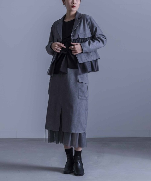 kOhAKU（コハク）の「『チュール切替ナロースカート』（スカート・レディース・ブラック/グレー・1/2）」の4枚目の写真