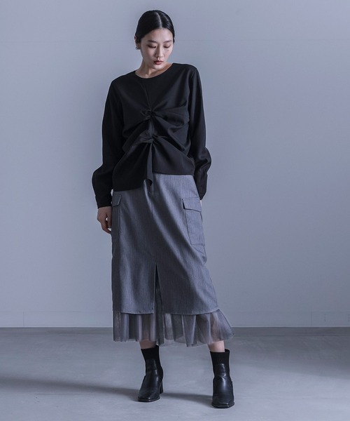 kOhAKU（コハク）の「『チュール切替ナロースカート』（スカート・レディース・ブラック/グレー・1/2）」の3枚目の写真