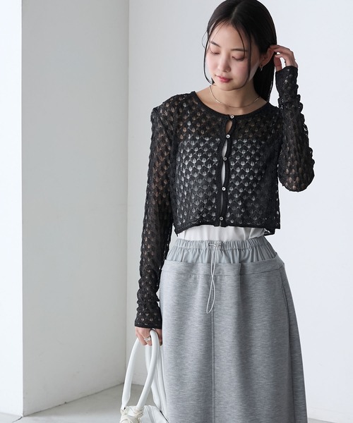 forksy.(フォルクシー)の「【forksy.】ぽこぽこ透かし編み シアーカーディガン(カーディガン/ボレロ・レディース・ブラック/オフホワイト/ミント・FREE)」の18枚目の写真