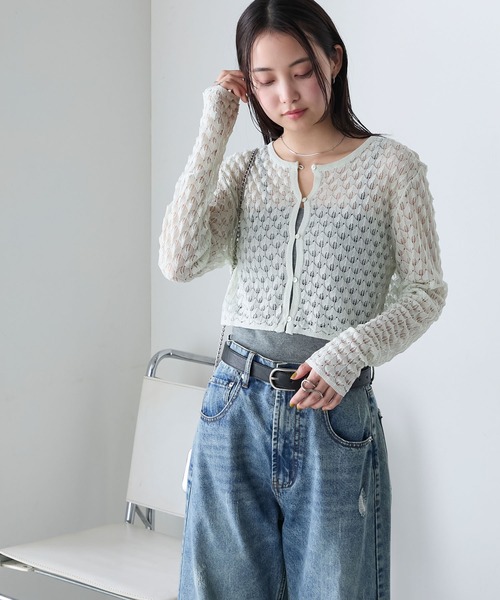 FOXEY☆超美品☆リネン素材透かし編みカーディガンボレロ　38 38107 Bolero 
