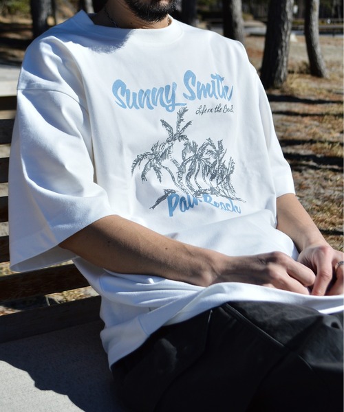 Sunny Smith(サニースミス)の「【SUNNY SMITH】11.6ウルトラヘビーオンス Heavy SmithPalm Beach プリントTシャツ(CP)(Tシャツ/カットソー・メンズ・ブラック/チャコール/アイボリー/オフホワイト・L/M)」の4枚目の写真