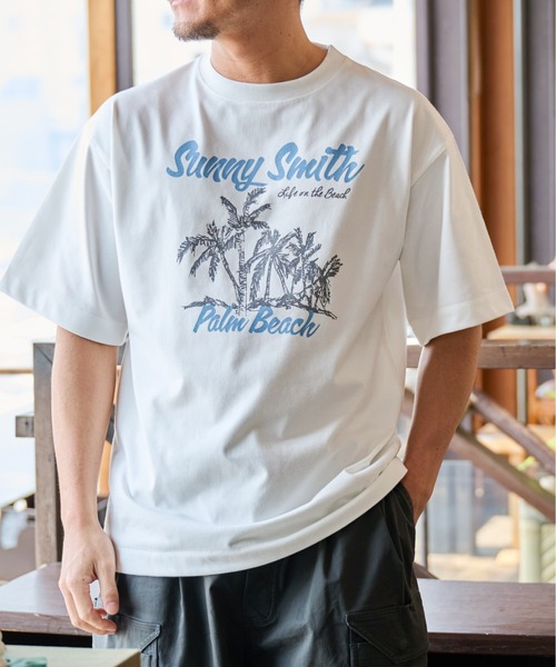 Sunny Smith(サニースミス)の「【SUNNY SMITH】11.6ウルトラヘビーオンス Heavy SmithPalm Beach プリントTシャツ(CP)(Tシャツ/カットソー・メンズ・ブラック/チャコール/アイボリー/オフホワイト・L/M)」の5枚目の写真