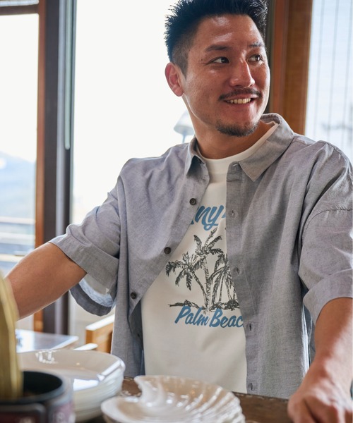 Sunny Smith(サニースミス)の「【SUNNY SMITH】11.6ウルトラヘビーオンス Heavy SmithPalm Beach プリントTシャツ(CP)(Tシャツ/カットソー・メンズ・ブラック/チャコール/アイボリー/オフホワイト・L/M)」の8枚目の写真