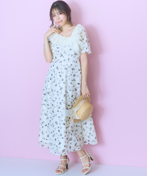 marun(マルン)の「<大きいサイズ>衿元チュールドッキングワンピース marun(ワンピース・レディース・ホワイト系/ブラック系・5L/4L/3L/LL/L)」の16枚目の写真