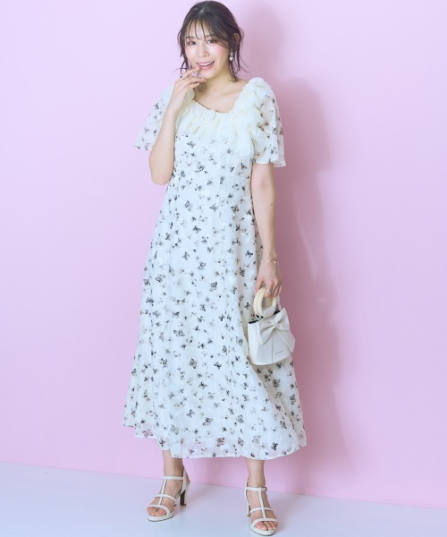 marun(マルン)の「<大きいサイズ>衿元チュールドッキングワンピース marun(ワンピース・レディース・ホワイト系/ブラック系・5L/4L/3L/LL/L)」の19枚目の写真