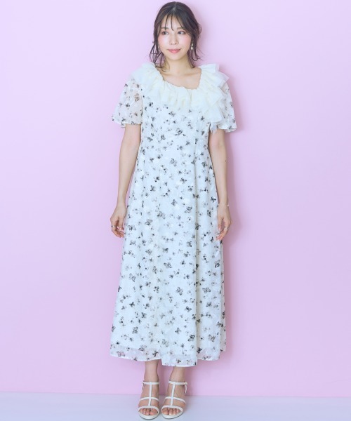 marun(マルン)の「<大きいサイズ>衿元チュールドッキングワンピース marun(ワンピース・レディース・ホワイト系/ブラック系・5L/4L/3L/LL/L)」の9枚目の写真