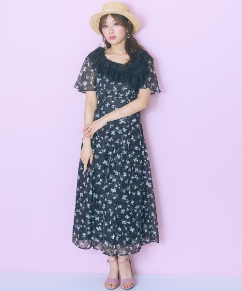 marun(マルン)の「<大きいサイズ>衿元チュールドッキングワンピース marun(ワンピース・レディース・ホワイト系/ブラック系・5L/4L/3L/LL/L)」の13枚目の写真