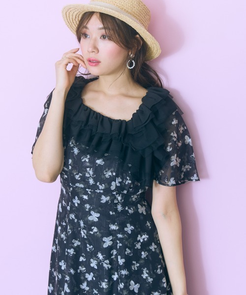 marun(マルン)の「<大きいサイズ>衿元チュールドッキングワンピース marun(ワンピース・レディース・ホワイト系/ブラック系・5L/4L/3L/LL/L)」の15枚目の写真