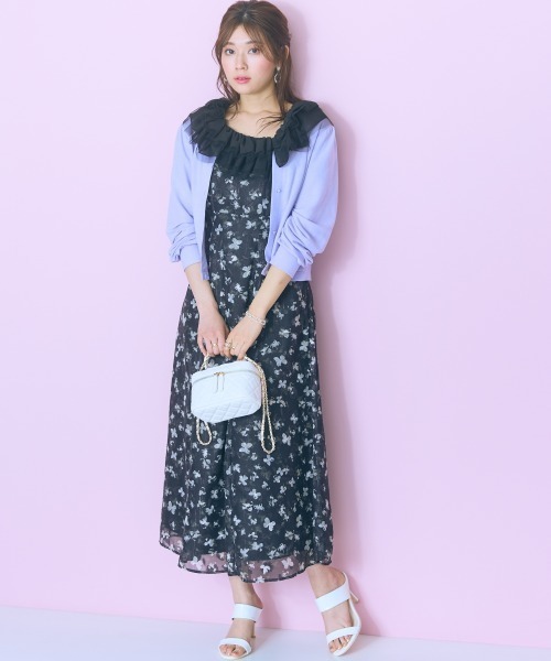 marun(マルン)の「<大きいサイズ>衿元チュールドッキングワンピース marun(ワンピース・レディース・ホワイト系/ブラック系・5L/4L/3L/LL/L)」の4枚目の写真