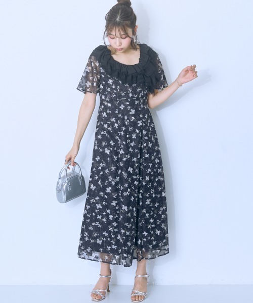 marun(マルン)の「<大きいサイズ>衿元チュールドッキングワンピース marun(ワンピース・レディース・ホワイト系/ブラック系・5L/4L/3L/LL/L)」の6枚目の写真