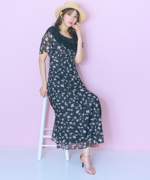 marun(マルン)の「<大きいサイズ>衿元チュールドッキングワンピース marun(ワンピース・レディース・ホワイト系/ブラック系・5L/4L/3L/LL/L)」の12枚目の写真