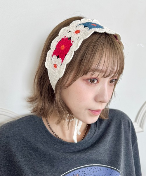 セール】配色フラワー編みヘッドバンド（ヘアバンド）｜SOLLON