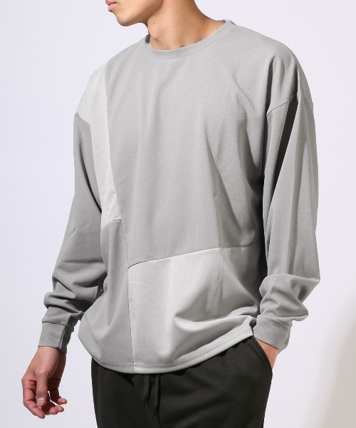 LUXSTYLE(ラグスタイル)の「梨地切り替えロンT(Tシャツ/カットソー・メンズ・ブルー/ブラック/グレー・M/L/XL)」の2枚目の写真