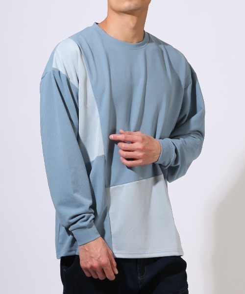 LUXSTYLE(ラグスタイル)の「梨地切り替えロンT(Tシャツ/カットソー・メンズ・ブルー/ブラック/グレー・M/L/XL)」の3枚目の写真