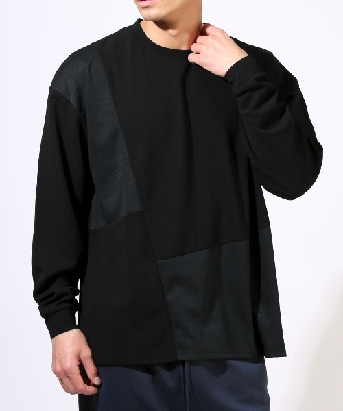 LUXSTYLE(ラグスタイル)の「梨地切り替えロンT(Tシャツ/カットソー・メンズ・ブルー/ブラック/グレー・M/L/XL)」の1枚目の写真